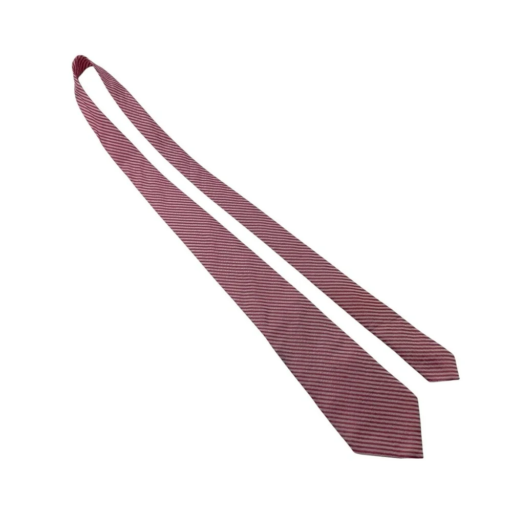 Polo Ralph Lauren Pink White Stripe Silk Seersucker Tie Handmade Italy‎